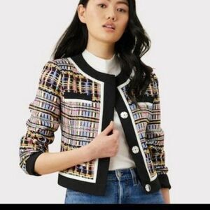 Milly Jinny Boxy Cropped Lined Woven Jacket Round Neck Multi Color Size Large